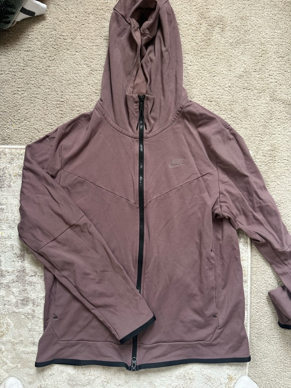 Nike long Zip Hoodie in Dusty Mauve with Black Trim